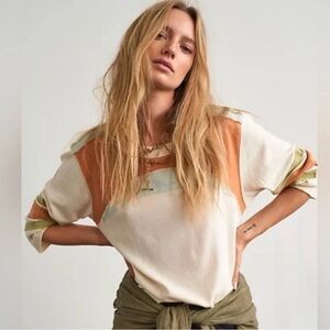 We The Free Sinead Cream and Orange Colorblock Top